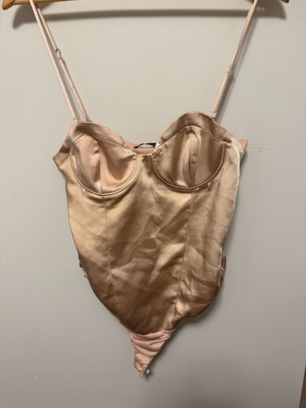 Zara Champagne Satin Corset Bustier Top | Size Medium